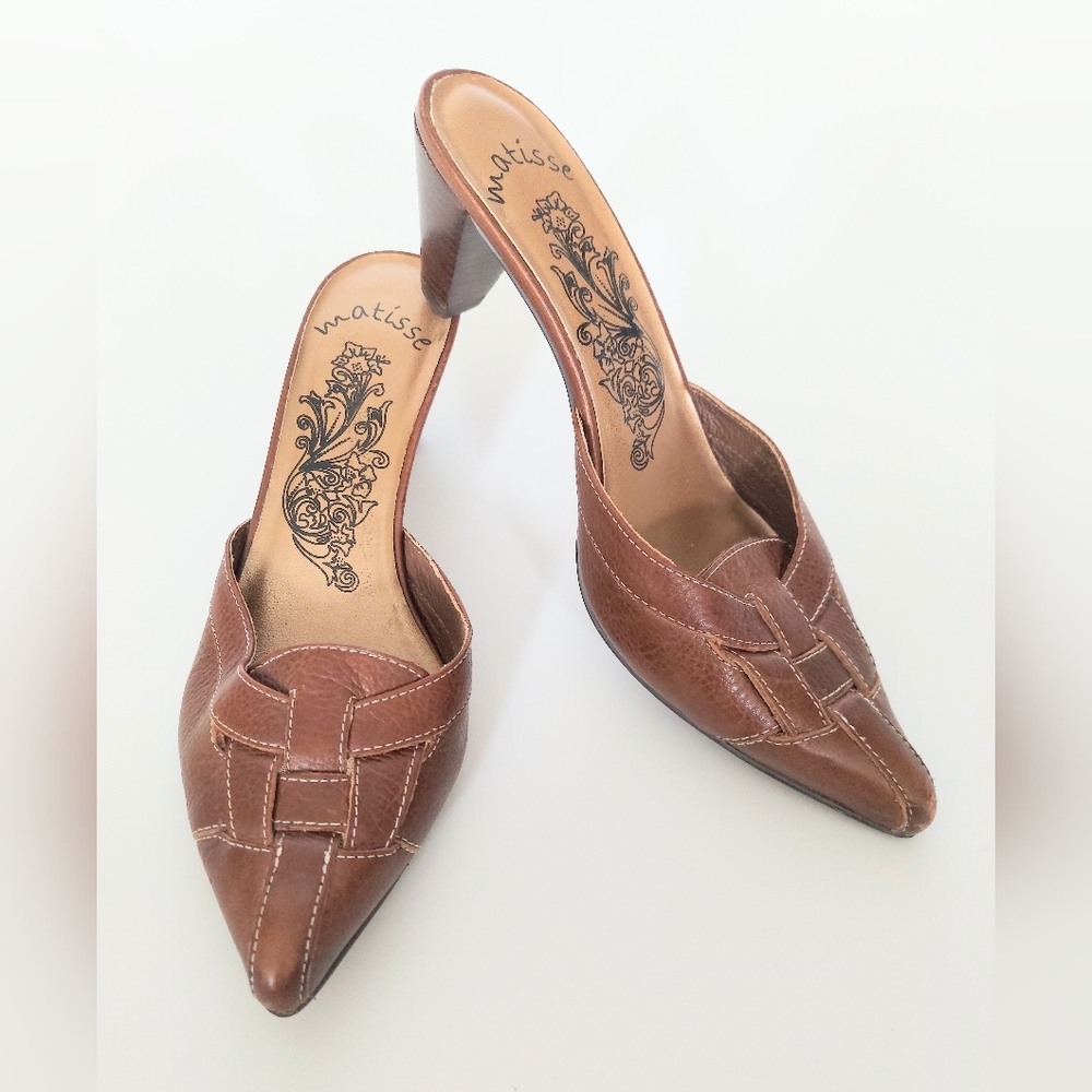 Matisse Brown Leather Slip-On Mule Heels Made In Brazil Size 7M